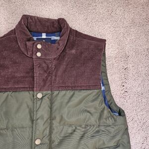 Brooks Brothers Green Brown Puffer Vest With Corduroy Yoke L Outdoor Preppy